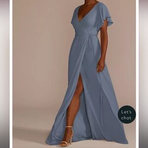 David’s Bridal Flutter Sleeve Georgette Wrap Dress